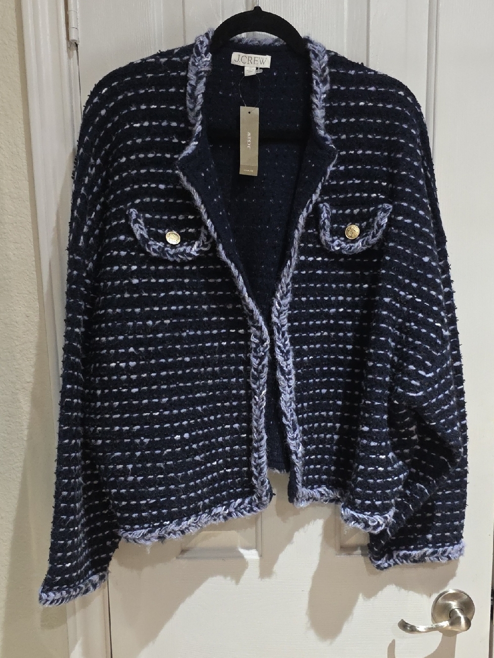 J. Crew NWT  Navy Textured Cropped Cardigan Sweater Alpaca Blend Size 3X